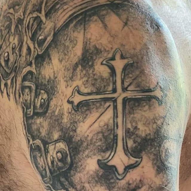 johnnycorso's tweet photo. After many years of wanting this tattoo, finally found an artist willing AND able to get it done!! From the initial outline to the finished product! Thanks @tasteofinkptbo https://t.co/vqAjsNXHCF