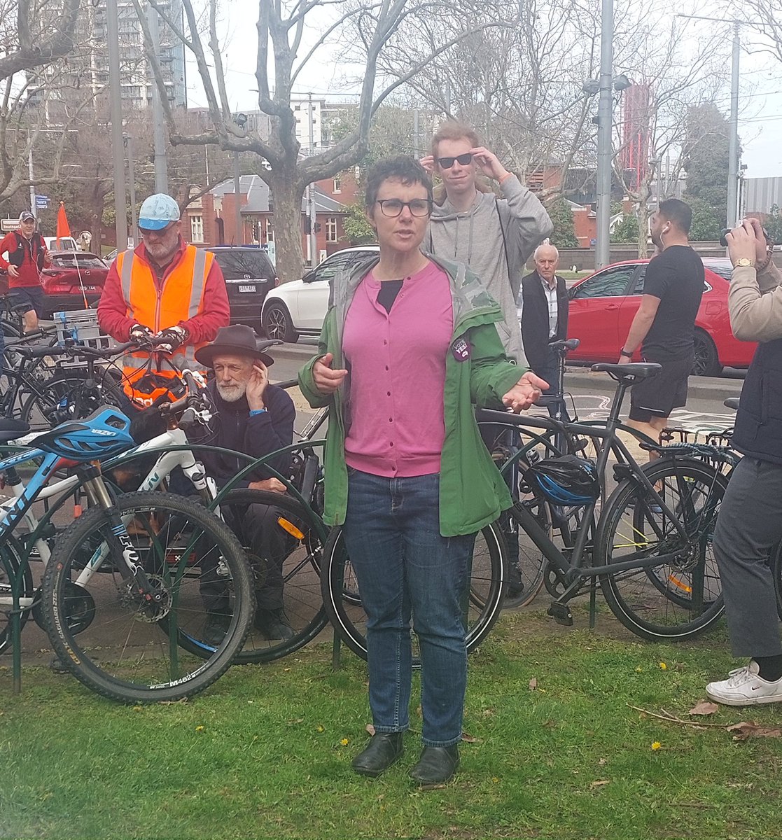 PortPhillipBUG's tweet image. After more than a decade of stops &amp;amp; starts, design and re-design, St Kilda Rd protected bike lanes are celebrated at the community opening today.