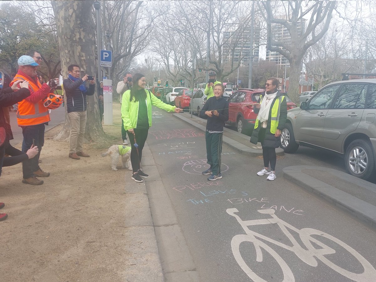 After more than a decade of stops &amp; starts, design and re-design, St Kilda Rd protected bike lanes are celebrated at the community opening today.