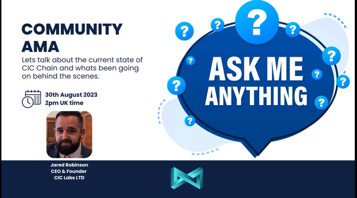 CICchain's tweet photo. All investors, supporters and FUDders are welcome 👌

Mark your calendars if you have a burning question or just if you want to listen ☺️ @CICchain

30th August @ 2pm UK time.

#CIC
#Blockchain https://t.co/9yEBDQ3jxG