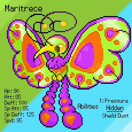 fakemongos875's tweet photo. Here's my submission for a bug type legendary bird, alongside some initial sketches; Maritrece (using the Spanish word for butterfly; mariposa).    
Maritrece migrate great distances, spreading a special pollen to help deliver spring to lands ravaged by winter storms.
 #300kMagik https://t.co/Ac3juzQAFB