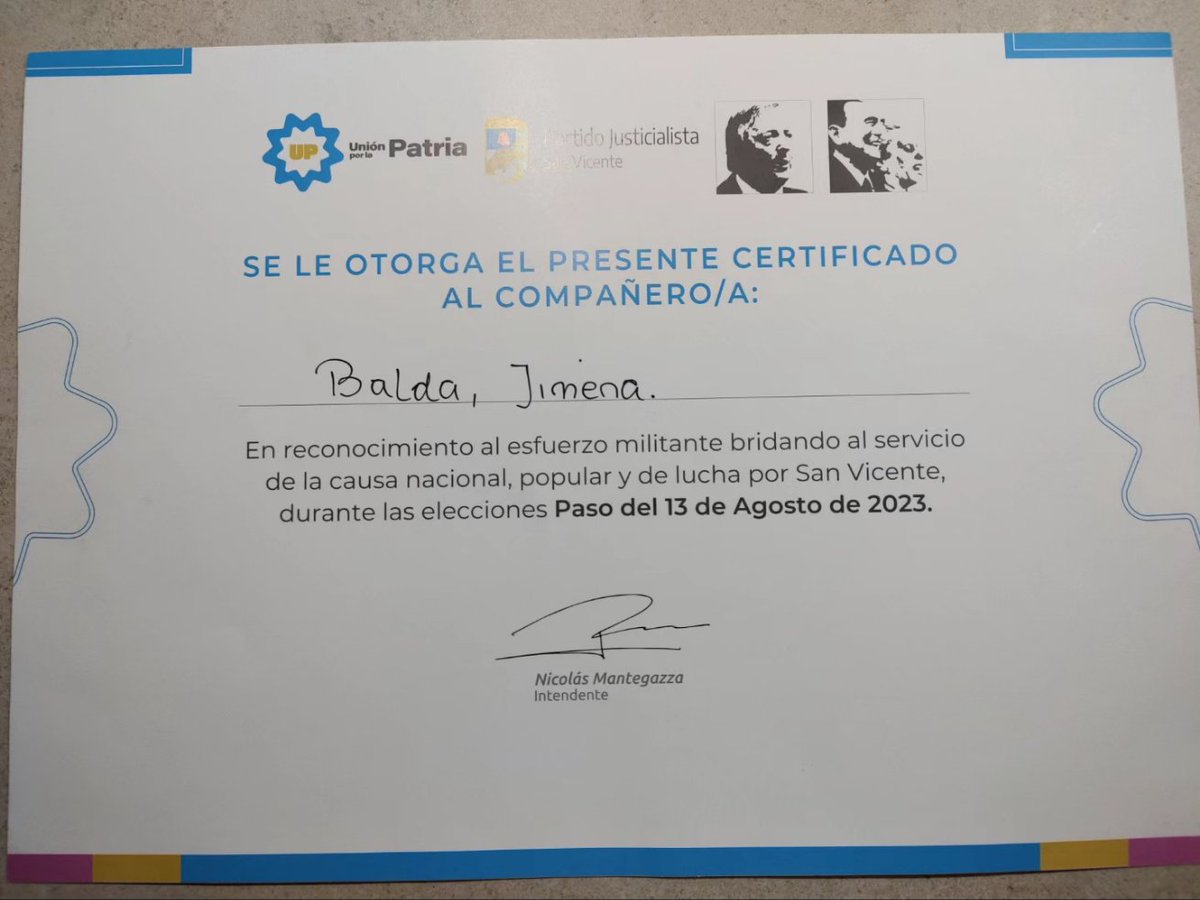 Gracias a nuestro Intendente <a href="/nico_mantegazza/">Nicolas Mantegazza</a> por este reconocimiento a la militancia ✌️

A no aflojar, y a militar hasta que lo imposible se vuelva inevitable ❤️
