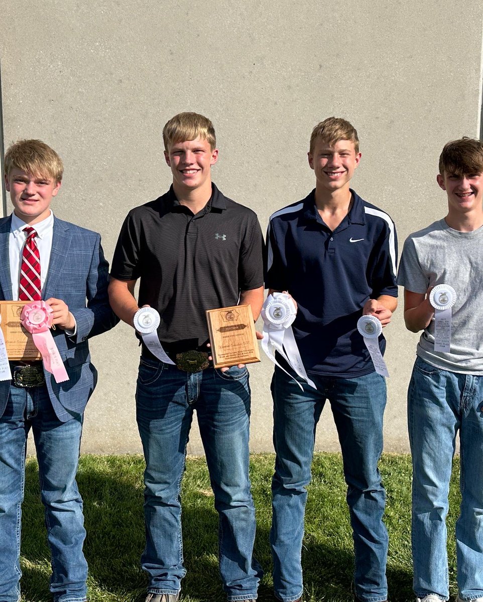 AplParkFFA's tweet photo. Congratulations to our livestock evaluation team for placing 3rd Overall at the state livestock judging contest! Team members Colton Harken, Rowdy Groen, Tommy Janssen, &amp; Kellen Reints will head on to represent Iowa at the American Royal Stock Show in Kansas City, MO. this fall! https://t.co/dgPl0jph01