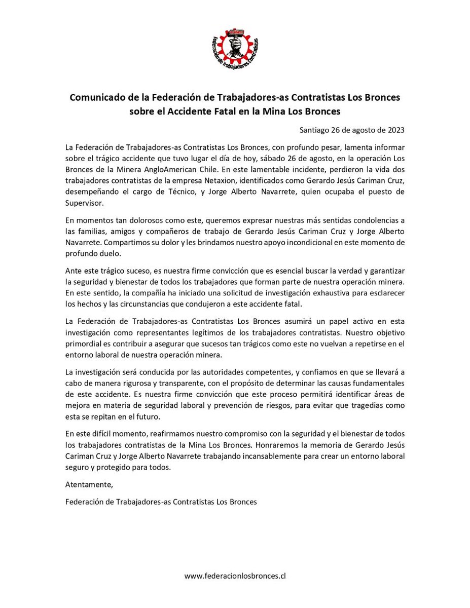 Federación Trabajadores Contratistas Anglo America (@federacionanglo) on Twitter photo 