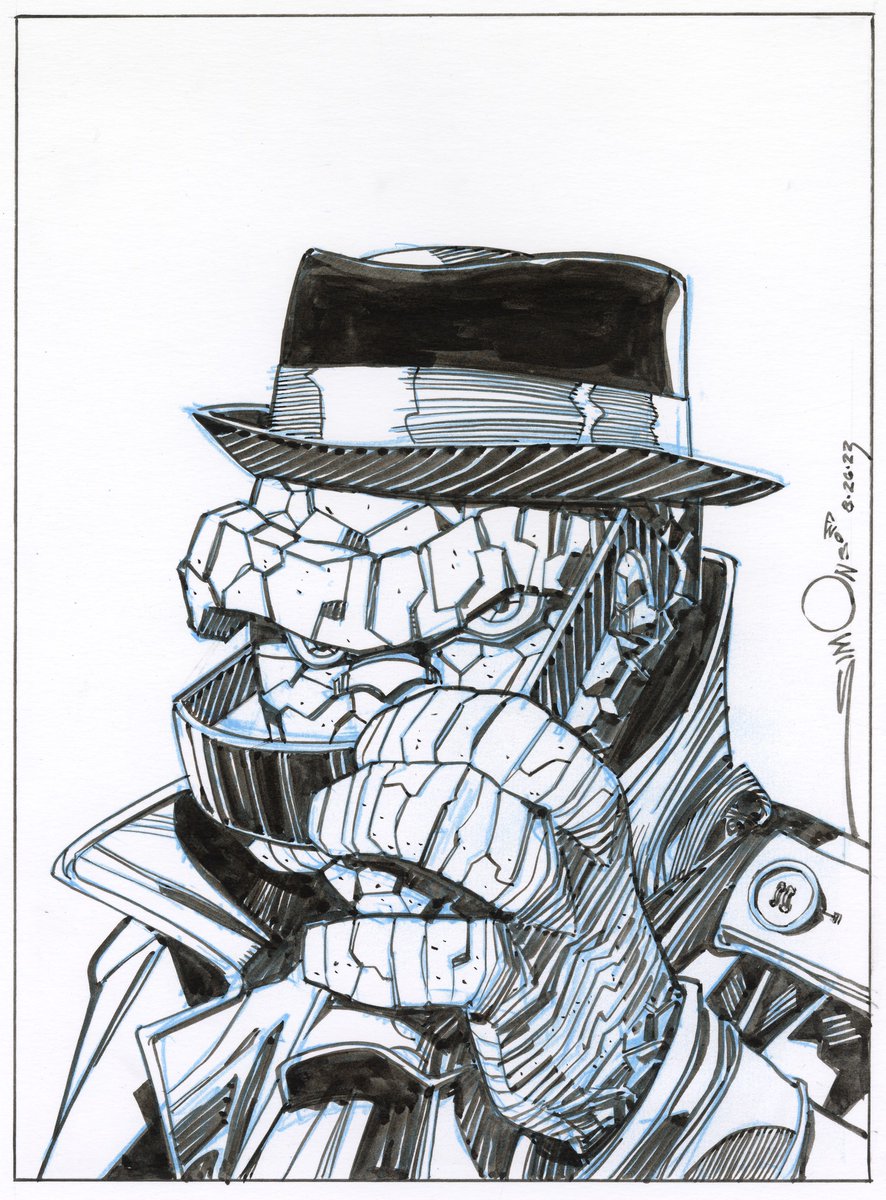 The Thing. Ink sketch. Brush, India ink, and Tomboy brush pen. 8.1 x 10.9. 2023.

I decided that I liked the penciled version of this drawing on the blank cover.  However, I wanted to ink it, so I made a blue-line to fit on a 9 x 12 piece of drawing paper and went for it.