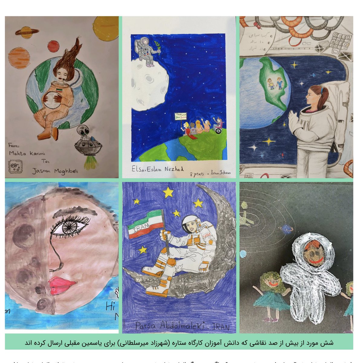 More than 100 children in Iran drew NASA astronaut Jasmin Moghbeli. She is the first Iranian American NASA astronaut and went to space today as the commander of Crew 7.  A role model. 
@AstroJaws <a href="/NASA/">NASA</a> <a href="/SpaceX/">SpaceX</a>  <a href="/NASAArtemis/">NASA Artemis</a> <a href="/elonmusk/">Elon Musk</a>