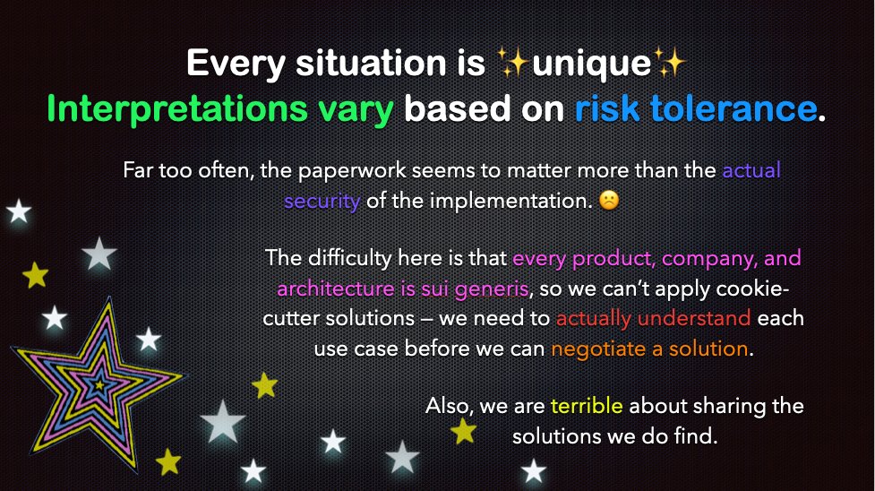 The reason this is challenging, of course, is that every company is unique. There are no cookie-cutter solutions; your interpretation will vary based on your risk tolerance.

Like, a solution that provides adequate security for a SaaS provider might not be enough for ecommerce,