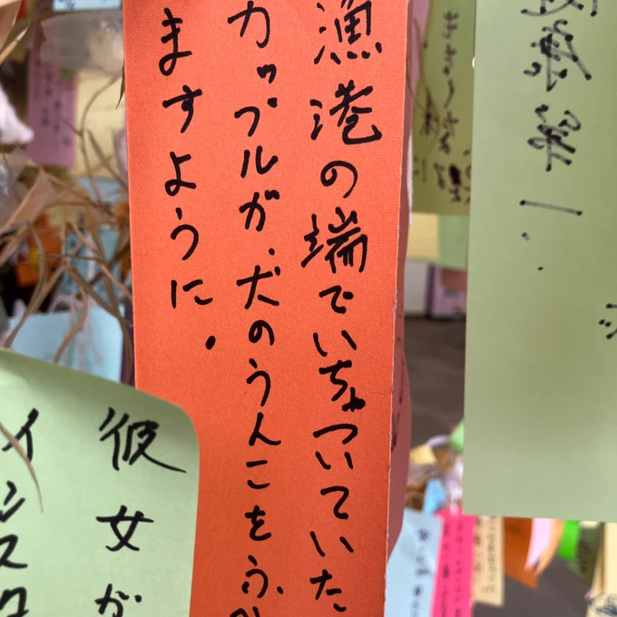 直後に七夕の短冊を見ると願い事と呪いが混在してて面白い於:道の駅みやこ「シートピアなあど」 