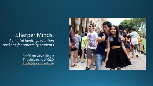 Pleased to present on the co-design, development and implementation of the Sharper Minds package for #universitystudents #mentalhealth at tomorrow’s Implementation Science Interest Group (ISIG) webinar series organised by @AIHI_MQ @YvonneZurynski @UQHealth @UQHealthCare