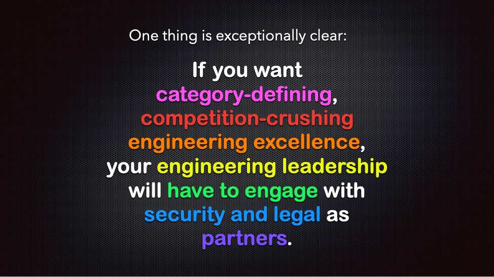 mipsytipsy's tweet image. Your engineering leadership, however -- including directors, VPs, and CTOs -- DOES need to be constantly pressing and holding the line, making the case for real security and not security theater.

* on the customer contracts you sign
* on how you interpret regulations
