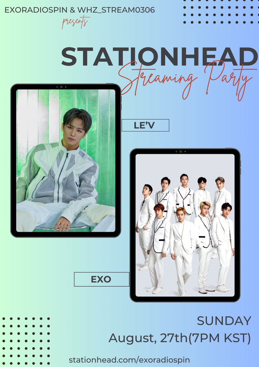 EXORadioSpin's tweet photo. [📻] Join us for the 2nd time on LE’V x EXO Streaming Party on @STATIONHEAD on Station ‘EXORADIOSPIN’ with  special guest @WZH_Stream0306 🎙️🕺

🗓️: 2023.08.27
⏰: starting 7PM KST
🔗 https://t.co/Utb6Z0mD7J

#LEV @LEV_Official_ 
#EXO #엑소 @weareoneEXO https://t.co/ECpEAaZubP