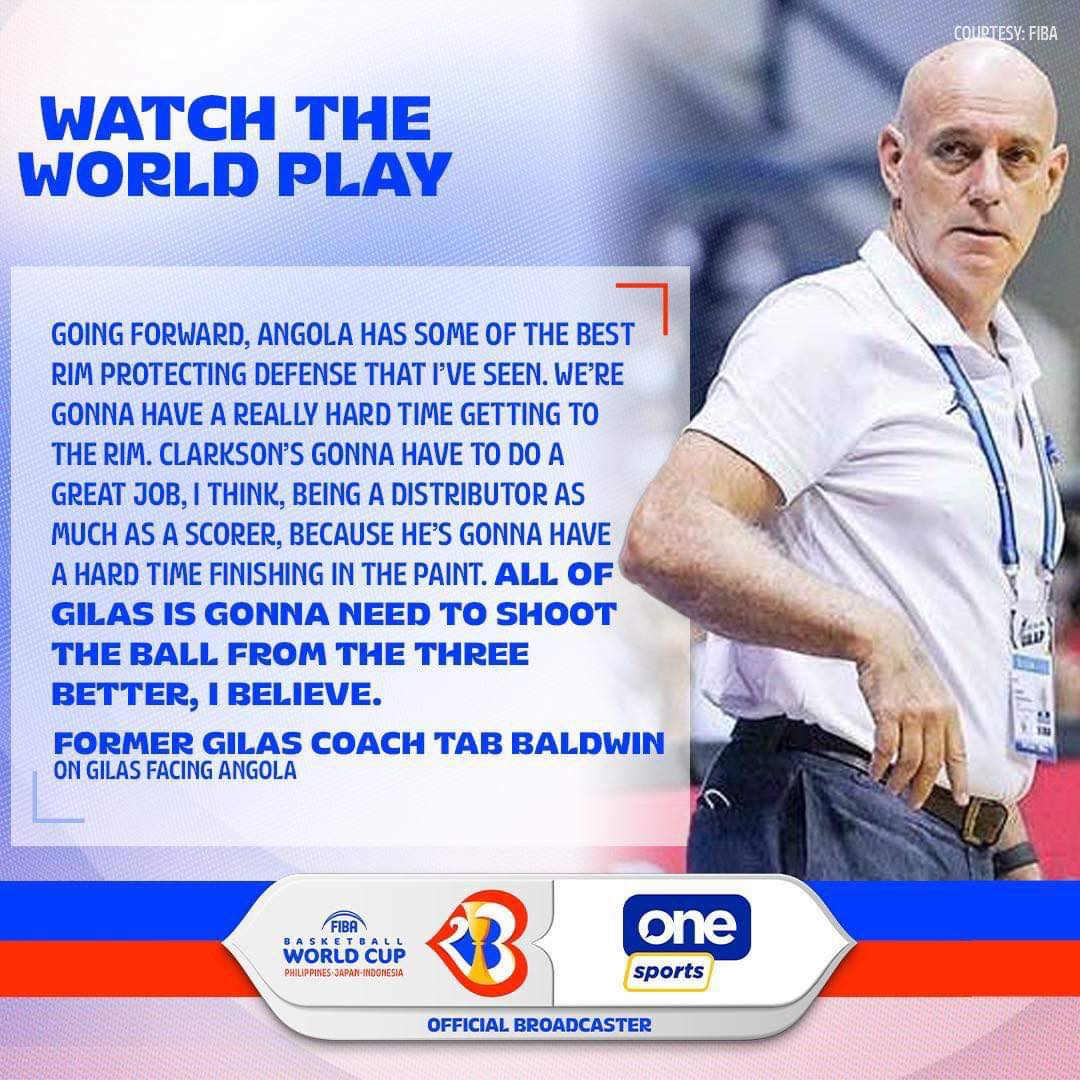 OneSportsPHL's tweet photo. Former Gilas Coach Tab Baldwin anticipates a challenging match as Gilas takes on Angola.

#FIBAWC x #WinForPilipinas https://t.co/dzGBXC92iB