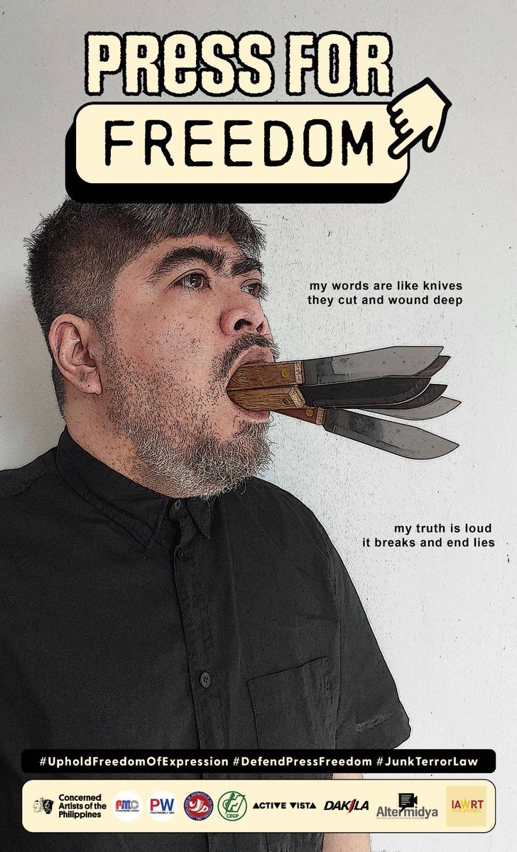 artistangbayan's tweet photo. 3 DAYS TO GO!
LOOK: This artwork by performance artist, Jeff Carnay, of the Concerned Artists of the Philippines is part of the #PressForFreedom Exhibit which opens this #NationalPressFreedomDay on August 30.
1/3 https://t.co/B0MHviZBAI