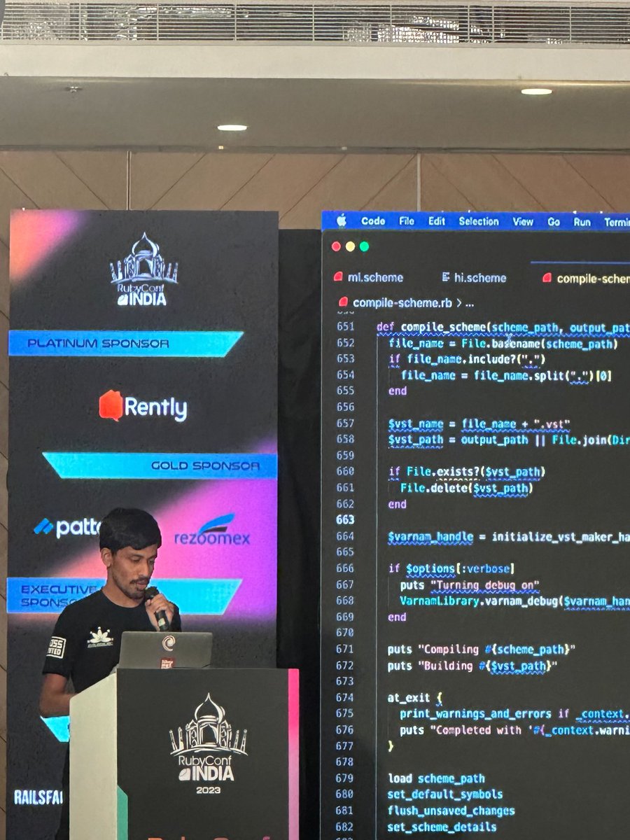 SubinSiby's tweet image. Did a quick flashtalk at #RubyConfIndia2023 about usage of Ruby in Varnam&apos;s language scheme config files. The simple and englishy syntax of Ruby makes it very suitable to make a flexible config file syntax.
