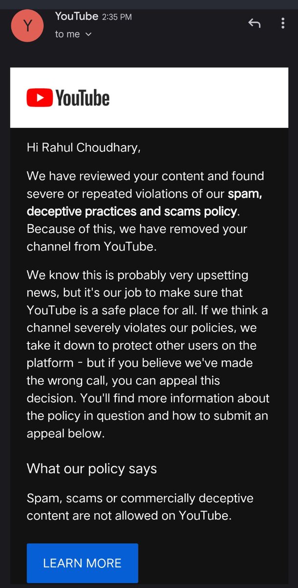 RahulCH2567's tweet photo. @YouTube @YouTubeIndia @TeamYouTube youtube terminated my channel ,but Till now no email related to my channel has been received from you and your youtube team.
Please Return my terminated Account.
Thanks &amp; Regards
My Channel URL -:https://t.co/QP35jlVFac https://t.co/Wf3014DtiH