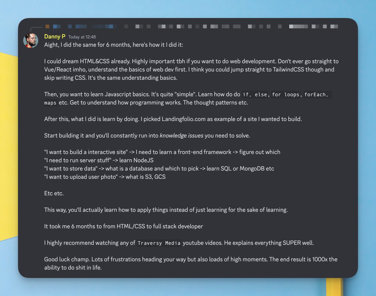 dannypostma's tweet photo. Someone asked me, "How do you start learning web development?"

Here's my answer: https://t.co/vwkbgf1Fjq