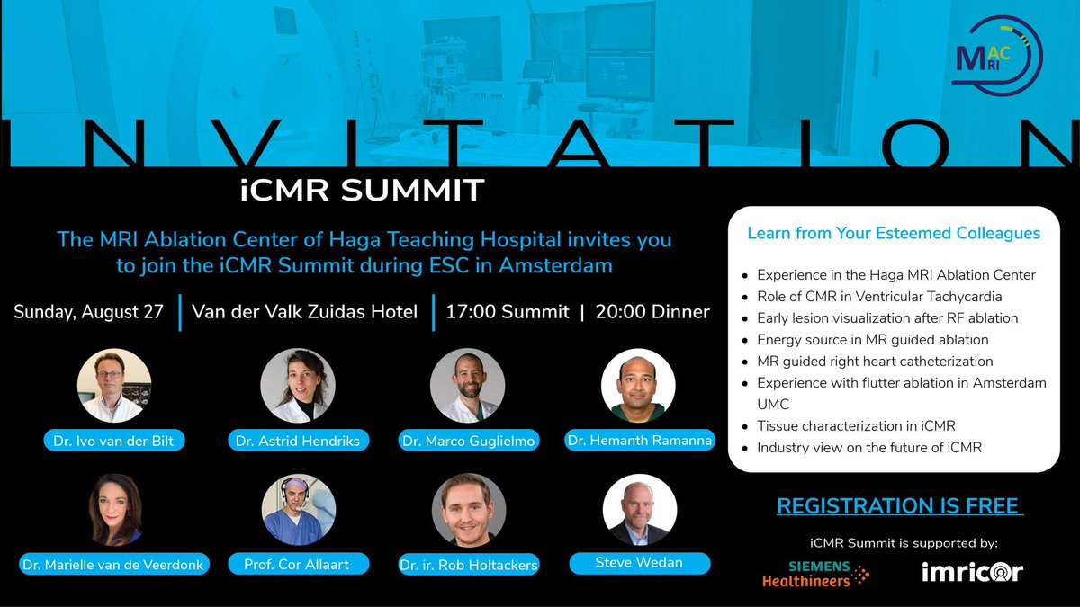 Tijdens het European Society of Cardiology congres <a href="/escardio/">European Society of Cardiology</a> houdt ons MRI ablatiecentrum, in samenwerking met <a href="/imricor/">Imricor</a> en @siemensNL, een summit over interventionele MRI. Zien we je daar? #kennis #innovatie #hartcentrum.