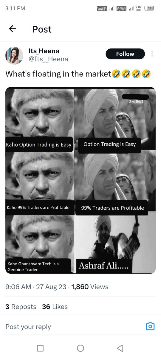tradesniper007's tweet photo. Jo Already Exposed Ho Chuke h Vo Bhi Party' ko Fully Enjoy Kr rahe h 😀 

( आपके विचार कॉमेंट में दे!! )

@artofbanknifty  @Its__Heena 

#sharemarket #banknifty #ghanshyam #ghanshyamtech #faketrader #expose https://t.co/sC2Y1t4wrl