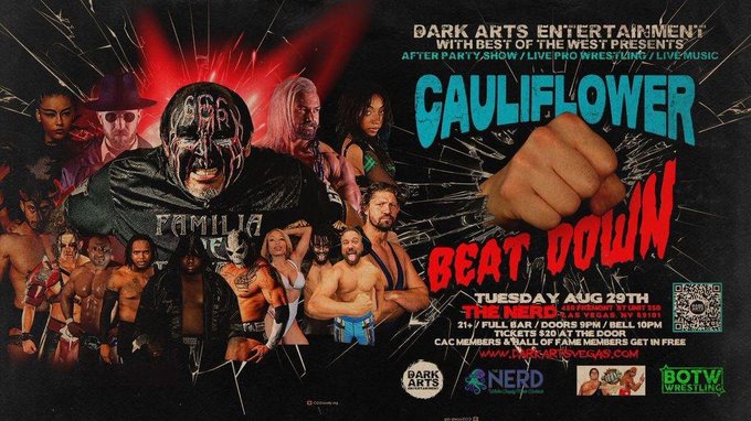 Headed #lasvegas Aug 27th-31st for the CAC and #darkartsentertainment and #botw for #caulifloweralleybeatdown<a href="/tag/lasvegas"class="tags">#lasvegas</a><a href="/tag/prowrestling"class="tags"><span>#prowrestling</span></a><a href="/tag/botw"class="tags"><span>#botw</span></a><a href="/tag/darkartsentertainment"class="tags"><span>#darkartsentertainment</span></a><a href="/tag/c"class="tags"><span>#c</span></a>