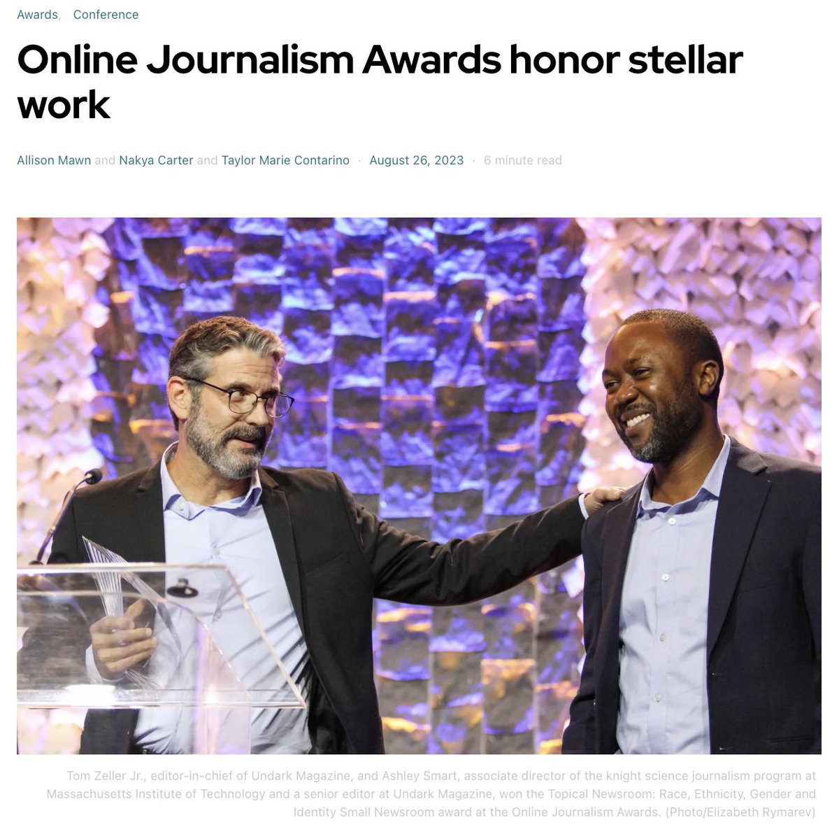 I'm just so proud of @undarkmag and @ashleythesmart. Thanks to @ONA for recognizing this work, and congrats to all of the #ONA23 nominees and winners. If you haven't explored race.undark.org, you're missing out on some powerful #journalism.