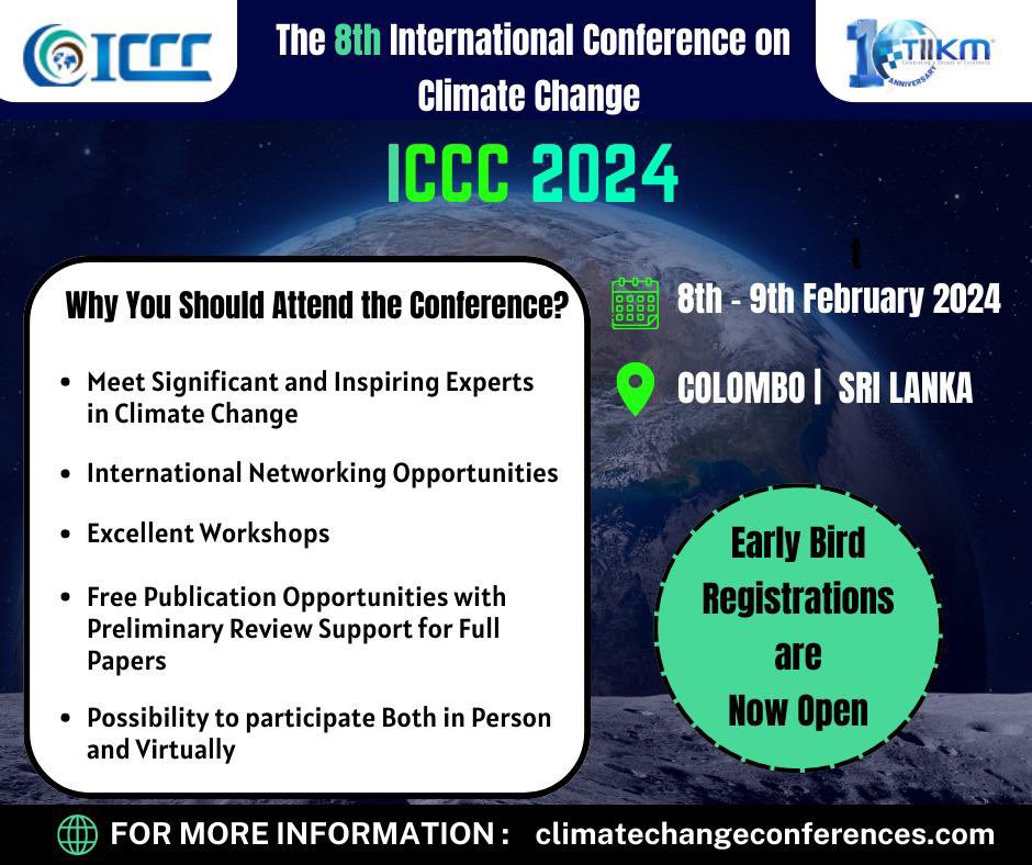 j_sathini's tweet photo. 𝐂𝐚𝐥𝐥𝐢𝐧𝐠 𝐚𝐥𝐥 𝐫𝐞𝐬𝐞𝐚𝐫𝐜𝐡𝐞𝐫𝐬 𝐚𝐧𝐝 𝐚𝐜𝐚𝐝𝐞𝐦𝐢𝐜𝐬!𝐓𝐡𝐞 8𝐭𝐡 𝐈𝐧𝐭𝐞𝐫𝐧𝐚𝐭𝐢𝐨𝐧𝐚𝐥 𝐂𝐨𝐧𝐟𝐞𝐫𝐞𝐧𝐜𝐞 𝐨𝐧 𝐂𝐥𝐢𝐦𝐚𝐭𝐞 𝐂𝐡𝐚𝐧𝐠𝐞 2024 
Abstract Submission Deadline- 14th September 2023

Link for the Submission:https://t.co/LLoPPOZyOv… https://t.co/D1paNobdTz