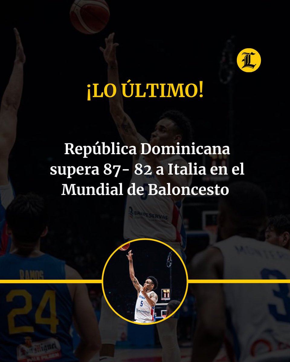 ListinDiario's tweet photo. #LoÚltimoLD |  ¿Quién está despierto? 👀 ¡GANAMOS! 🇩🇴💪🏾

República Dominicana supera 87 - 82 a Italia en el Mundial de Baloncesto 🇩🇴🇮🇹

#FIBAWorldCup2023 #FIBAWC2023 #ListínDiario https://t.co/NkrXK1MknW