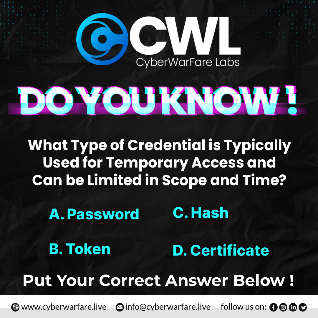 cyberwarfarelab's tweet image. 🤔 Sunday Knowledge Challenge 📚 Drop your answers below! 👇🏻

Let's test your cybersecurity knowledge! 💻🔒

🚀Visit Our Website :
cyberwarfare.live

#SundayKnowledge #CybersecurityQuiz #cyberwarfarelabs