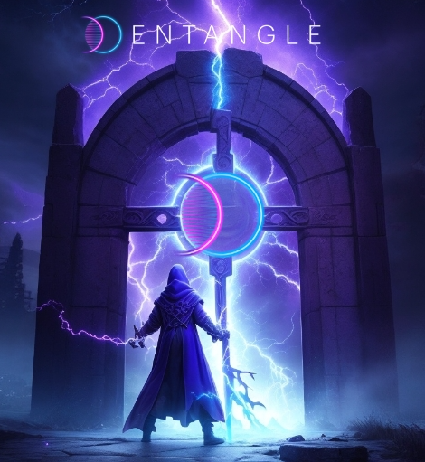 hameedkhan_122's tweet image. Unveiling my latest creation: a magical gate crackling with purple and blue lightning, its center revealing a mysterious void. A dark cultist figure emerges from the shadows, hooded and enigmatic. 🔮⚡️ Added a touch of @Entanglefi magic to the heart of it all. #DeFiPlayer