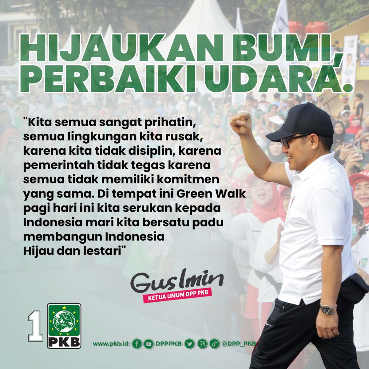 Indonesia yang sehat berawal dari lingkungan yang bersih. Gus @cakiminow mengajak seluruh kader PKB untuk mulai menanam demi mewujudkan Indonesia yang sehat dan hijau. 🌱

#GusIminPKBSatu
#PKBHijaukanIndonesia