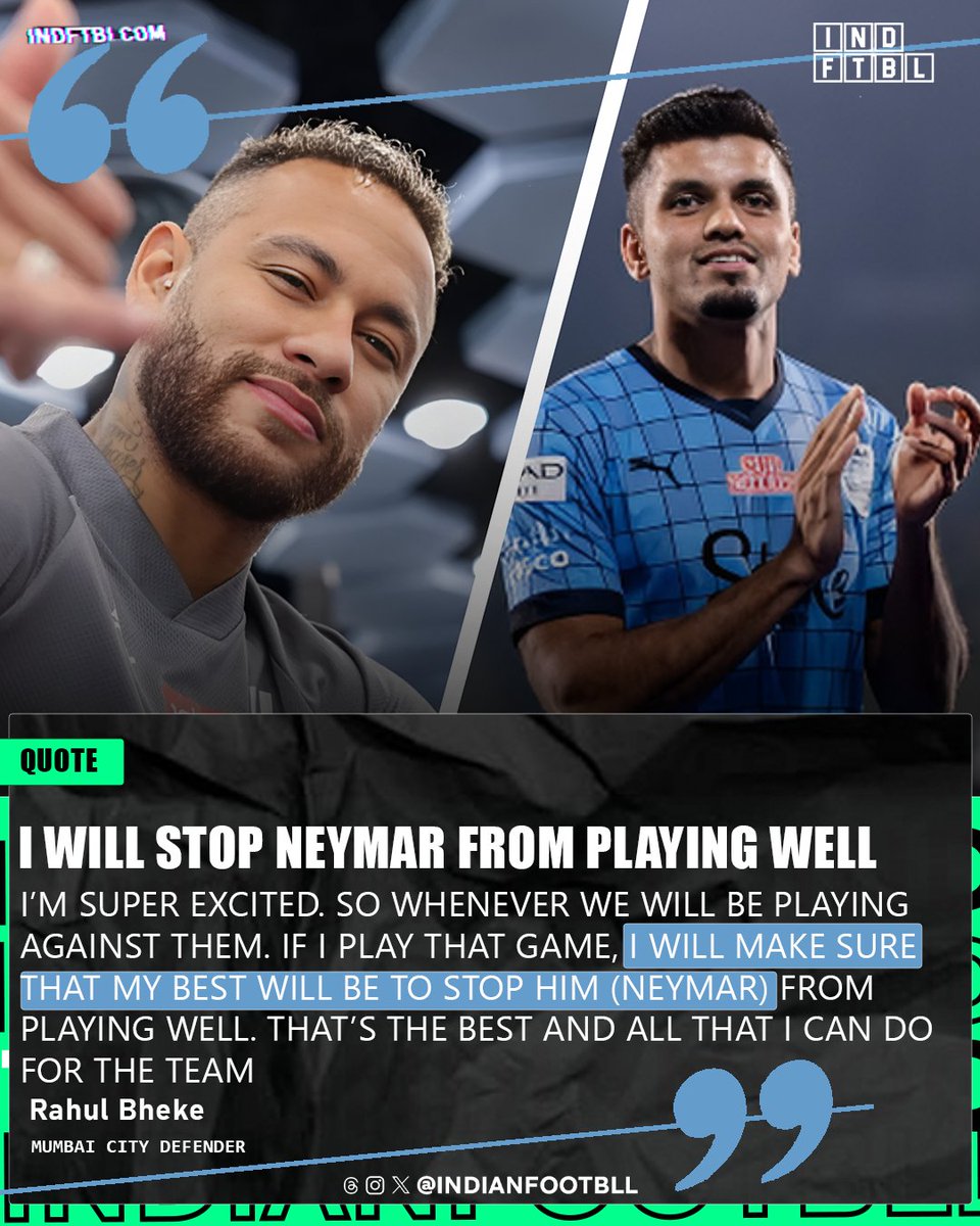 indianfootbll's tweet photo. Rahul Bheke About Facing Neymar In ACL 2023.
๐FOLLOW AND SUPPORT๐
@indianfootbll
#INDFTBL
#HeroISL #IndianFootball #Letsfootball #MohunBagan #keralaBlasters #Manjappada #kbfc #isl #indiansuperleague #letsfootball #kbfcfans #mumbaicityfc #neymarjr #BengaluruFC #AamchiCity https://t.co/I5bKtMkBah