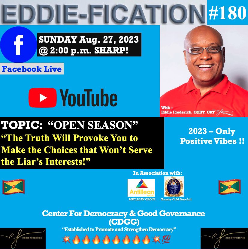 Goodly Folks - This Is It! 💥🔥🔥🔥
Tune in! SHARE! Get ready to be motivated and inspired @ 2 pm today!
Really looking forward to being with you once more.
Peace ✌️ 
#efrederick
#eddiefication
#pullupyourchair
#onlypositivevibes
#forward
#staylifted