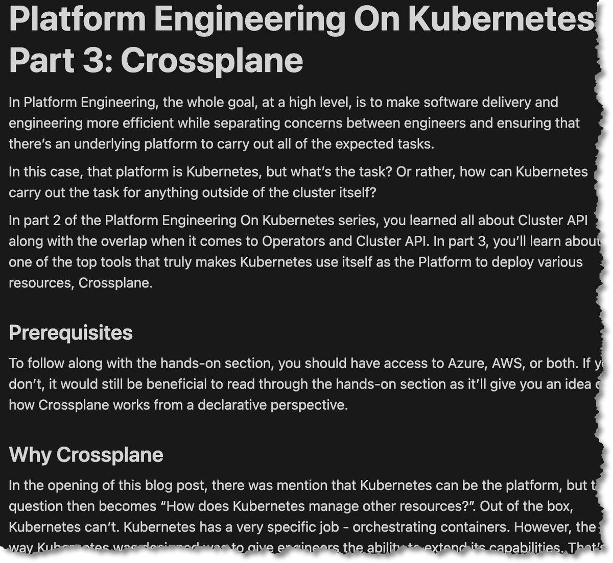 Getting the third blog post ready in the Platform Engineering On Kubernetes series.

This time, it's all about <a href="/crossplane_io/">crossplane</a> 

#kubernetes #devops #platformengineering