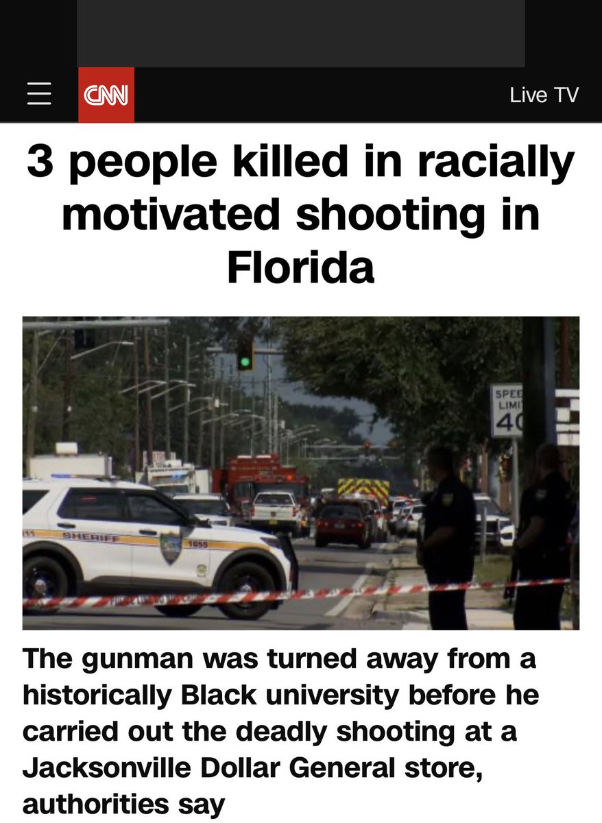 On the 60th anniversary of the March on Washington a white supremacist walked into a store in a Black neighborhood and MURDERED 3 Black people. 

He MURDERED Black people for being BLACK. He’s not a…

gunman, assailant, or any other adjective used to diminish his savagery.

He’s