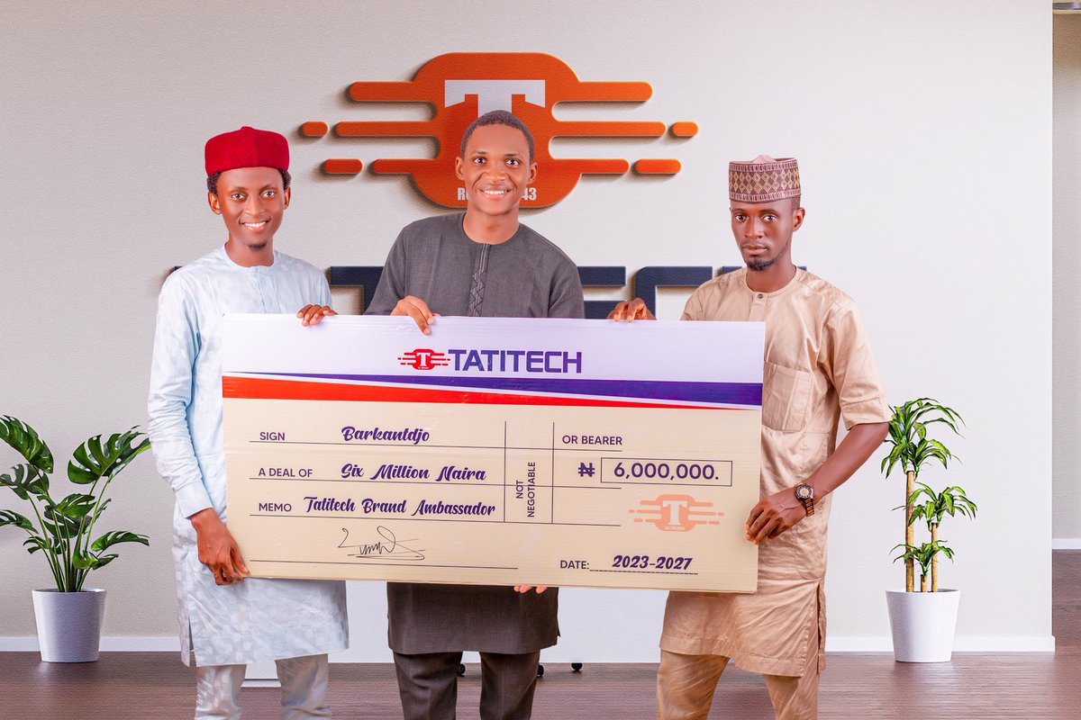 Tatitechng's tweet photo. We are thrilled to announce our partnership with the incredible @barkantedjo as our brand ambassador! Together, we aim to inspire African youth to pursue successful careers in tech and empower the next generation. #Tatitech #Barkantedjo #Partnership #Inspiration #YouthEmpowerment https://t.co/Fgh0C8bxqQ