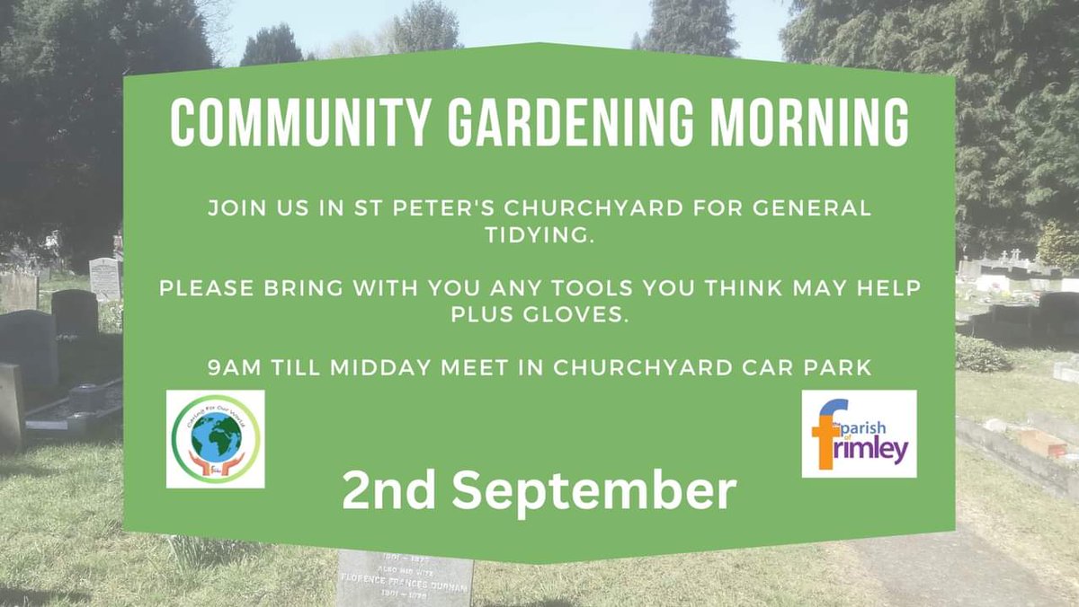ChurchyardGU16's tweet photo. Feeling like you need some fresh air, exercise and refreshments? Then let those stresses out with some Gardening in the Churchyard! Don't forget to bring your gloves and tools! #garden #community #frimley https://t.co/XA7EJCjKTs