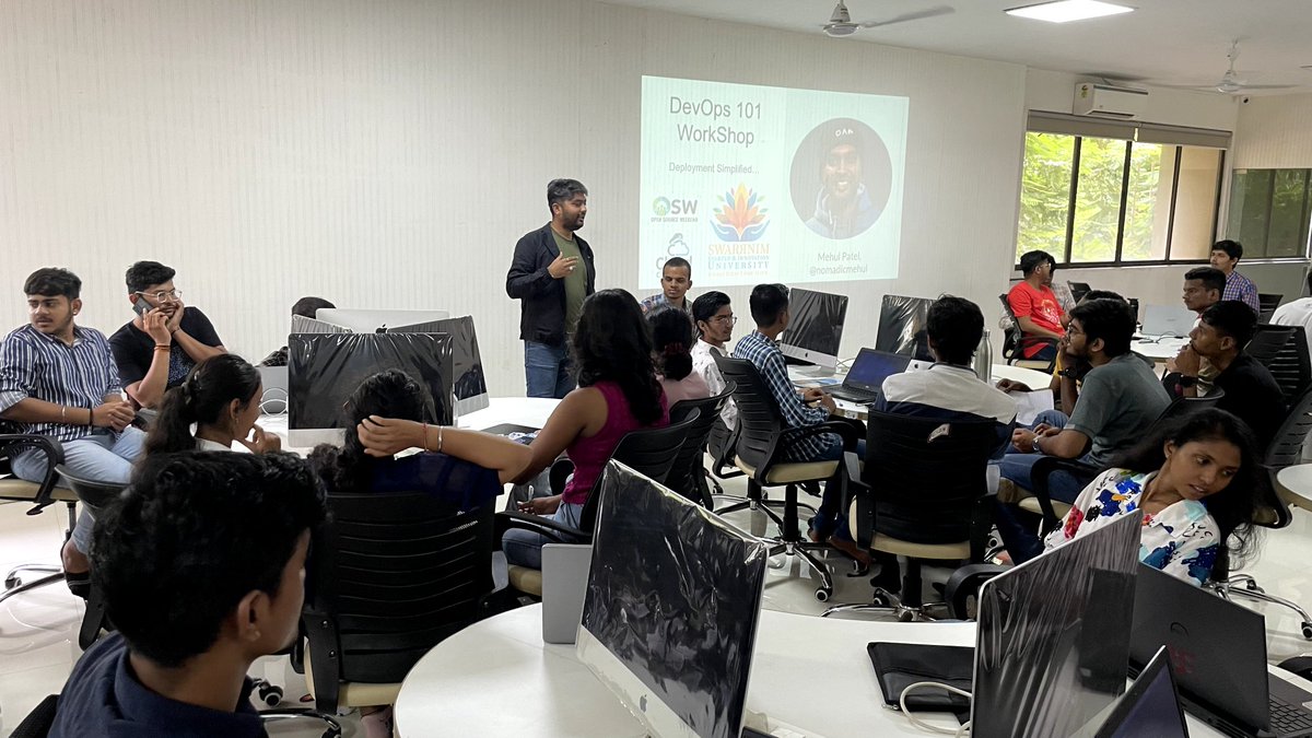 codie_guy's tweet photo. An amazing 🤩 Devops Workshop by our Enthusiasts Speaker/Mentor @NomadicMehul and @shahneel2409 . Thank you all Coming at our @Swarrnim_Uni for this Workshop 😁🙌. Thanks to this guys also 🤗 for making Event Successful @urmit4486 @aryan15092002 @KhushalK_dev 🚀 https://t.co/KhG6rR8SEb