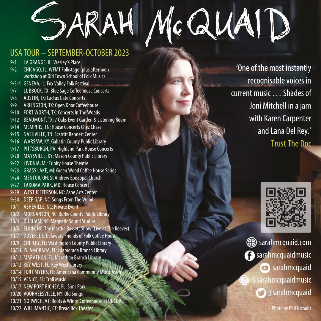 sarahmcquaid's tweet photo. -> towards Heathrow, as we’re flying out on Monday to the USA for an 8-week #tour that starts next weekend: #WesleysPlace #LaGrangeIL Fri Sept 1, afternoon #guitar #workshop at @oldtownschool & evening #livebroadcast #concert on @WFMTclassical #Folkstage #Chicago Sat Sept 2, -> https://t.co/U3mcc0zEI5