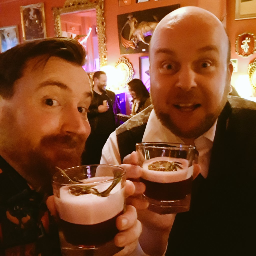 Thanks to all those who came out to watch our 30th Anniversary of Jurassic Park show last night.
We here at <a href="/InnesLloyd/">Innes Lloyd</a> appreciate you 💚🧡
Here we are drinking our custom made cocktail, the Dino Stomp.
Many thanks to <a href="/butterflyclub/">The Butterfly Club</a> for having us.
