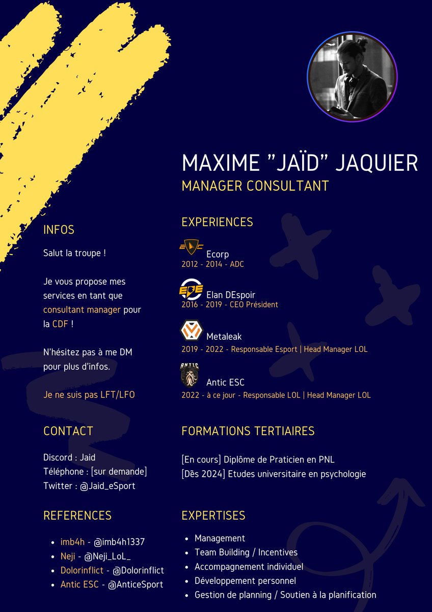 Salut les potes ! 

Je suis disponible pour vous aider à préparer la #CDF. 
N'hésitez pas à me contacter pour plus d'informations😊

Bon dimanche à tous ! 
🏴‍☠️