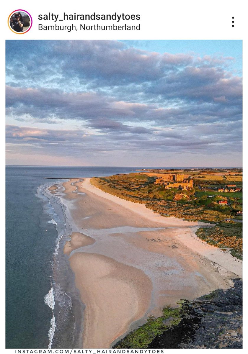 'Golden Hour looking towards the incredible Bamburgh Castle 🧡' 📍 Bamburgh, Northumberland