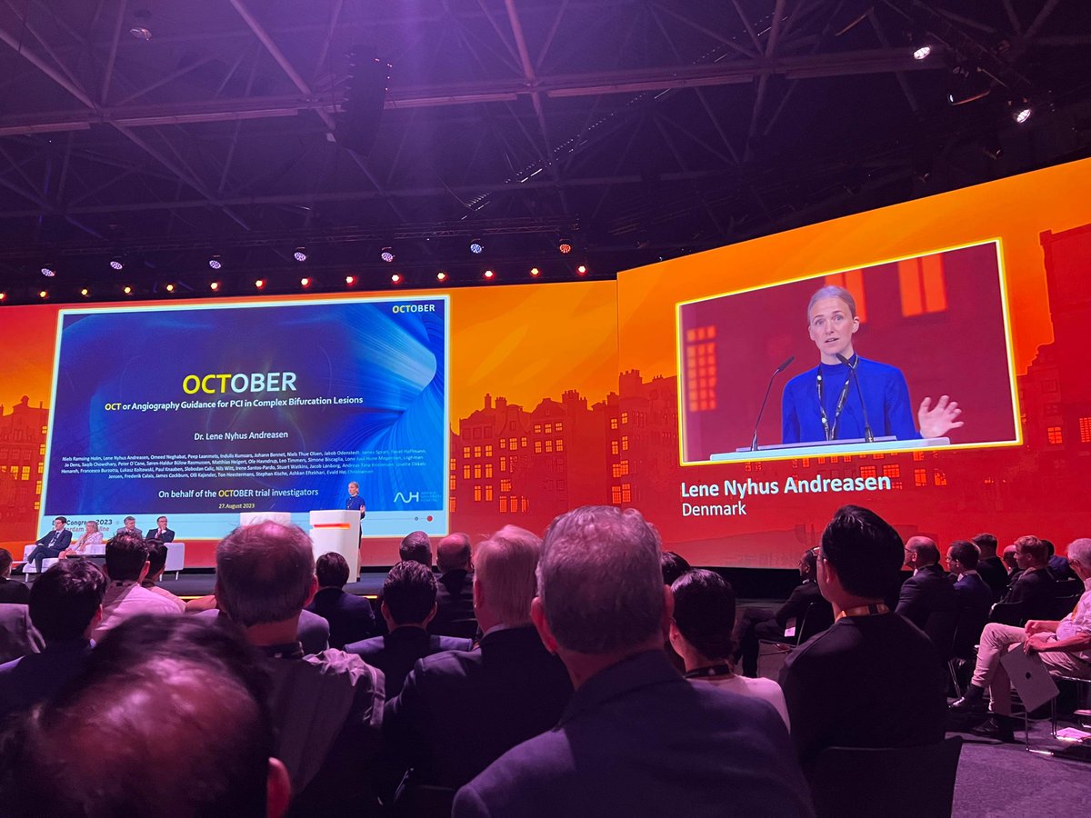 AUHCardio's tweet photo. Late-breaking Clinical Trial at #ESCCongress 

The @OctoberTrial presented by PhD Student @LNAndreasen showing superiority of OCT-guided PCI compared to Angiography Guidance on MACE!

Simultaneously published in @NEJM 

https://t.co/skGbTGGfSt https://t.co/dLEMSRGmuq
