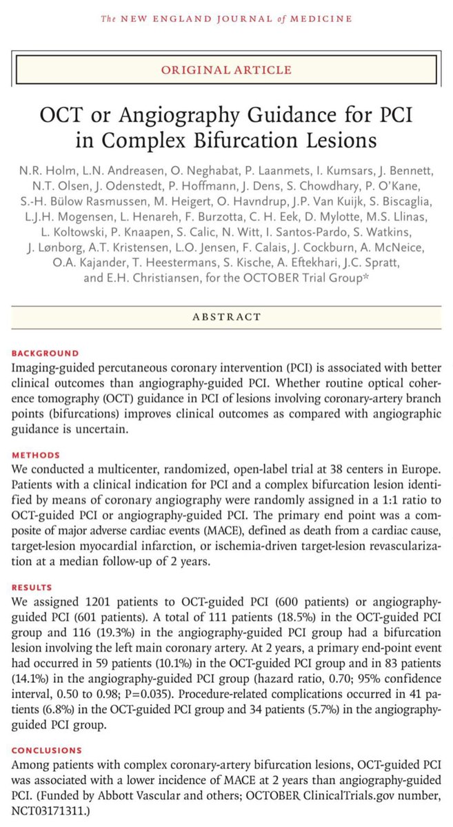 Department of Cardiology Research AUH (@auhcardio) on Twitter photo Late-breaking Clinical Trial at #ESCCongress
The <a href="/OctoberTrial/">OCTOBER Trial</a> presented by PhD Student <a href="/LNAndreasen/">Lene Nyhus Andreasen</a> showing superiority of OCT-guided PCI compared to Angiography Guidance on MACE!
Simultaneously published in <a href="/NEJM/">NEJM</a>
nejm.org/doi/full/10.10… Late-breaking Clinical Trial at #ESCCongress
The <a href="/OctoberTrial/">OCTOBER Trial</a> presented by PhD Student <a href="/LNAndreasen/">Lene Nyhus Andreasen</a> showing superiority of OCT-guided PCI compared to Angiography Guidance on MACE!
Simultaneously published in <a href="/NEJM/">NEJM</a>
nejm.org/doi/full/10.10…