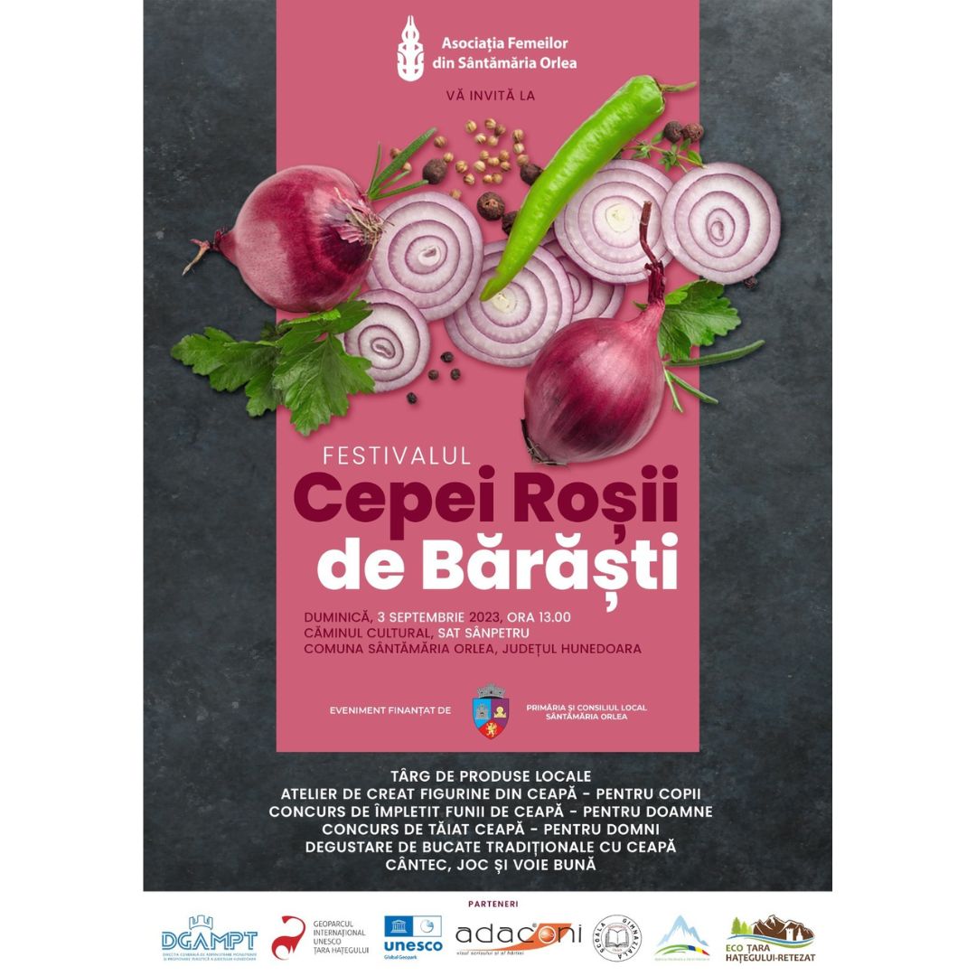Știți de ceapa roșie de Bărăști?
Sunt atât de multe de spus despre ea că musai are nevoie de o sărbătoare.
Haideți duminica viitoare, în satul Sânpetru, comuna Sântămăria Orlea, să-i descoperim gustul, beneficiile și poveștile.