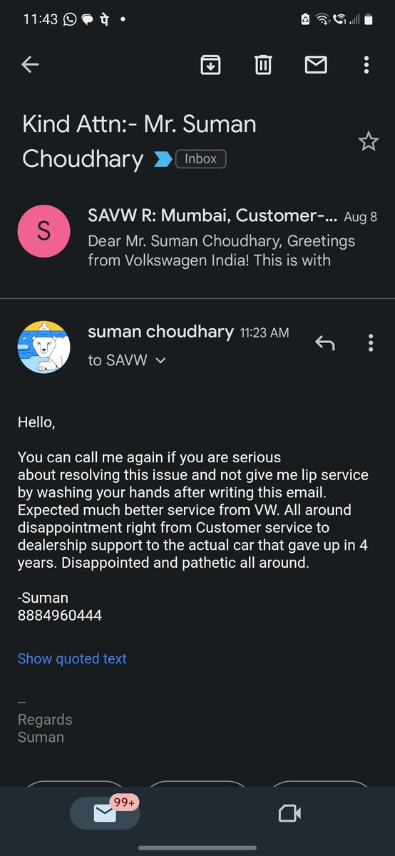 Sumanchoudhary_'s tweet photo. Right now I am stuck with a car that in my garage for the last 4 months and more, a Dealership that doesn't care to respond, and VW customer team that is only there for lip service. https://t.co/hFH7bfGJw5