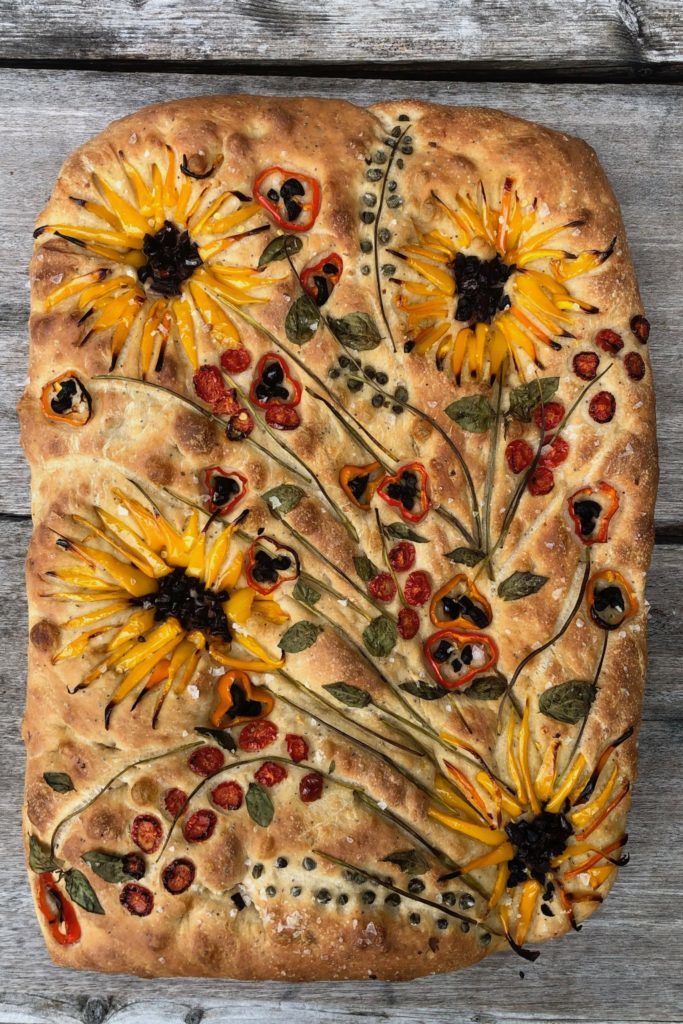 Teri Culletto, aka the Vineyard Baker, creates art with focaccia bread as her canvas, this example was inspired by Van Gogh #WomensArt