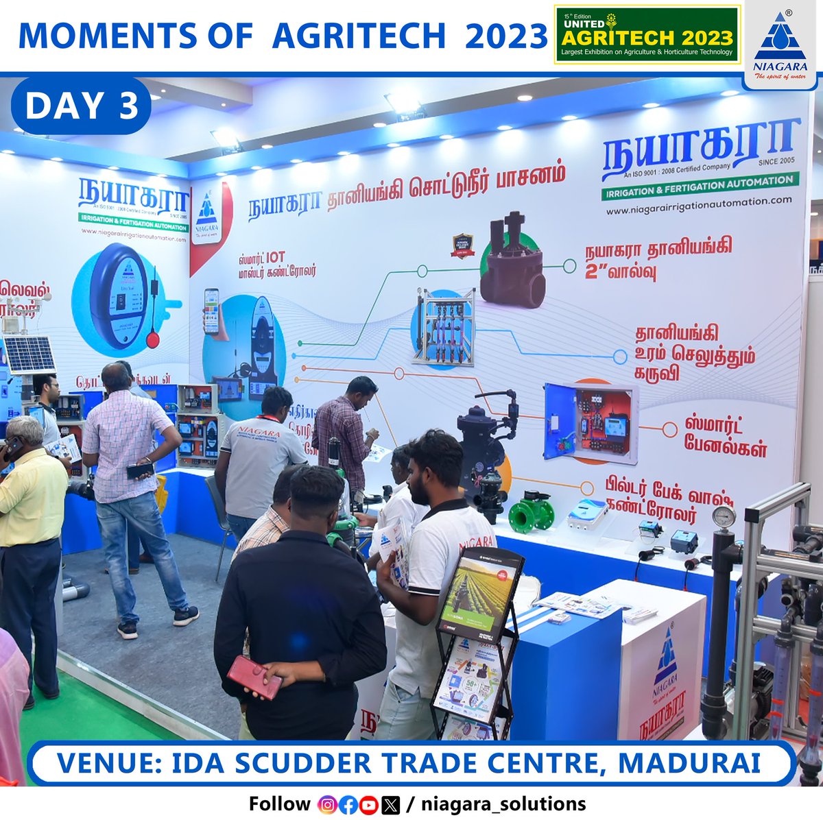 NiagaraCbe's tweet photo. This agricultural fair which is being held at Madurai Ida Scudder Complex is going on very well with the support of the people. Many farmers have asked us for information about their irrigation and automatic valves. #agritech2023 #Automation #automaticvalve https://t.co/EWrawTll8I