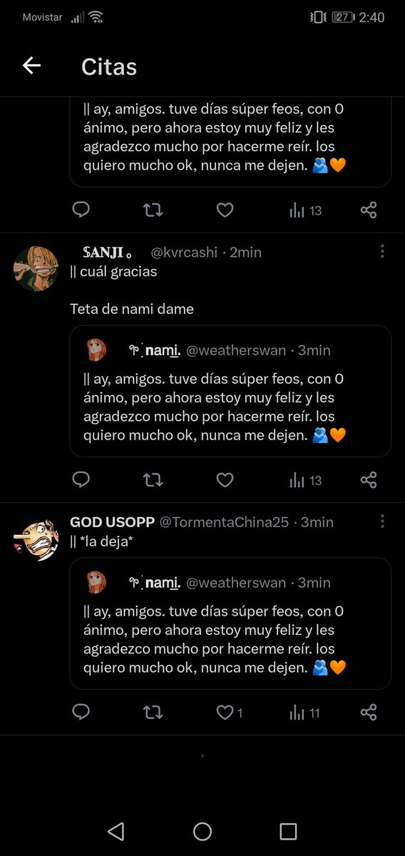 Val.⠀    

Están losㅤㅤㅤㅤ//ㅤㅤY los users
users deㅤㅤㅤㅤ//ㅤㅤ de otros
Luffy ㅤㅤㅤㅤㅤ//ㅤ ㅤ Mugiwaras