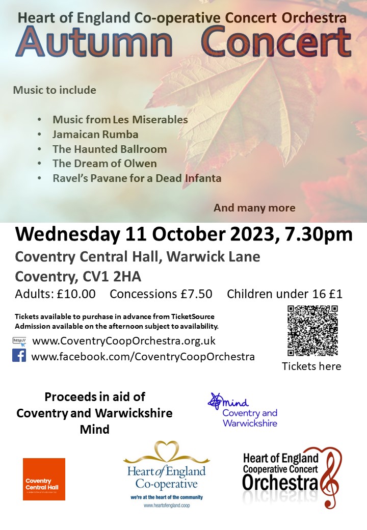 I wanted to let you know about our autumn concert in Coventry Central hall, in aid of warwickshire mind. For further details, please join the facebook page or message us.
fb.me/e/309cnWCL7
