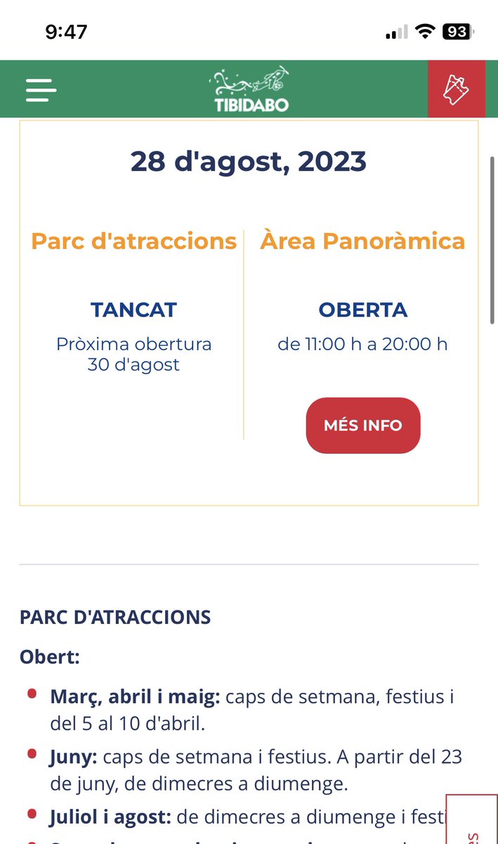 storresb's tweet photo. @parctibidabo Bon dia, és correcta aquesta informació? Demà dilluns 28 d’agost està tancat el Parc? Només obre de dimecrea a diumenge? https://t.co/UauWydsZ7U
