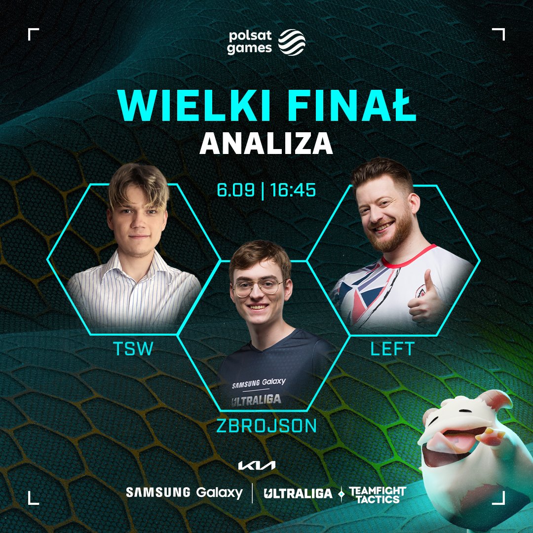 O wnikliwą analizę spotkań podczas WIELKIEGO FINAŁU 6. sezonu <a href="/SamsungPolska/">Samsung Polska</a> Galaxy Ultraligi TFT zadbają <a href="/TSW5tft/">Szymon Janas</a>, <a href="/zbrojson/">Zbrojson</a> i <a href="/TFTLeftoverture/">Leftoverture</a>. ⛈️

6 września, 16:45. Na żywo w <a href="/PolsatGames/">Polsat Games</a>. 📺